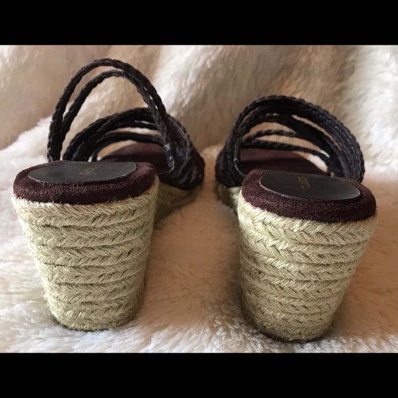 Pazzo Wedge Sandals, Rope Type Outer Covering, Brown Braided Leather, Size 7.5 - Picture 3 of 6